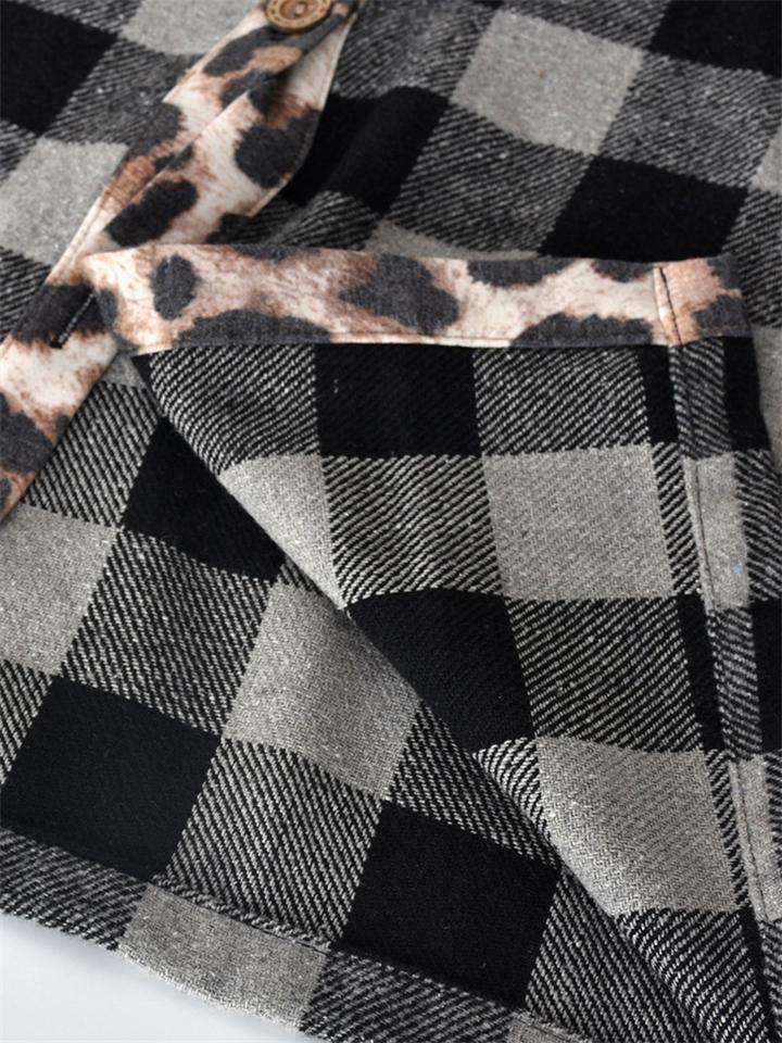 Contrast Color Design Plaid Leopard Print Chest Pocket Shaket Shopvhs.com