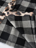 Contrast Color Design Plaid Leopard Print Chest Pocket Shaket Shopvhs.com