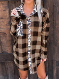 Contrast Color Design Plaid Leopard Print Chest Pocket Shaket Shopvhs.com