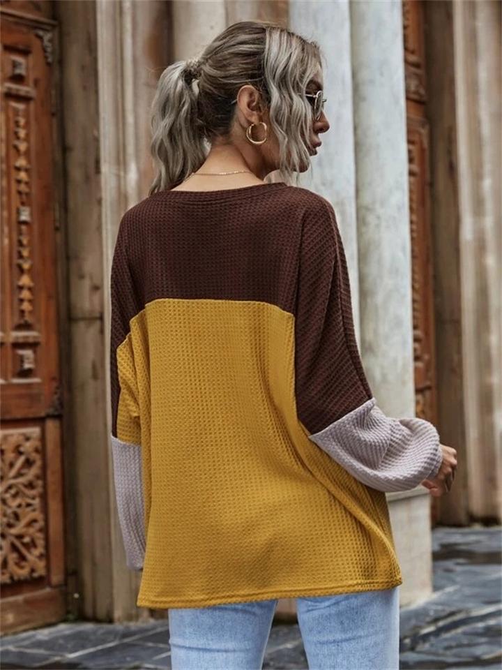 Contrast Color Long-Sleeved Comfy Casual Sweater Shopvhs.com