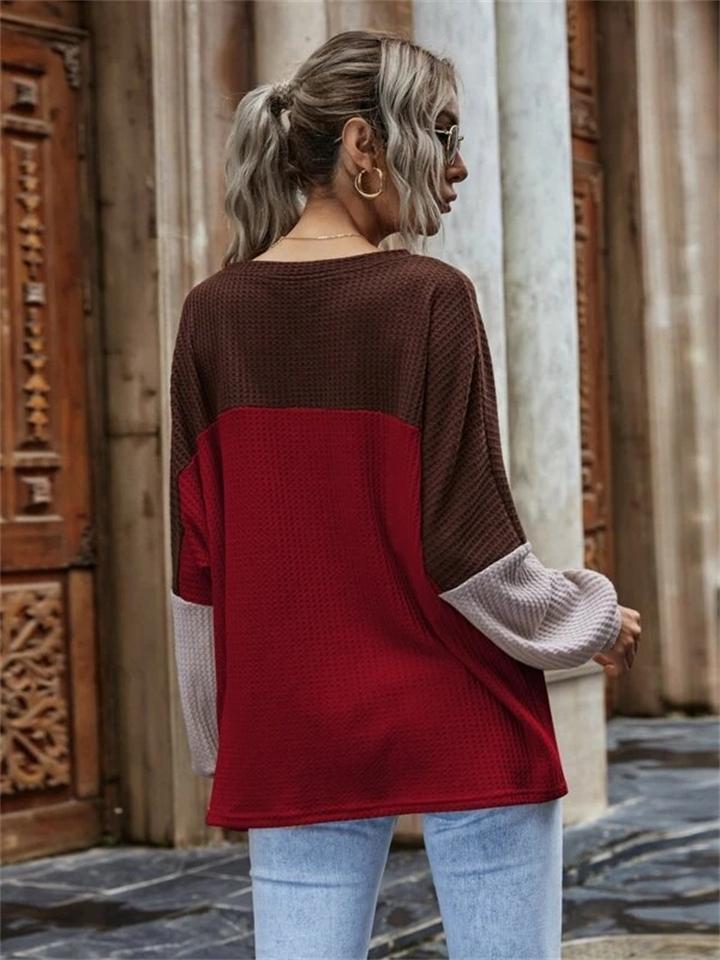 Contrast Color Long-Sleeved Comfy Casual Sweater Shopvhs.com