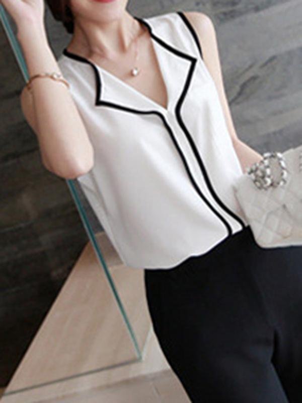 Contrast Color V-neck Sleeveless Chiffon Vest Shopvhs.com