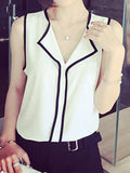 Contrast Color V-neck Sleeveless Chiffon Vest Shopvhs.com