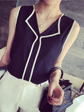 Contrast Color V-neck Sleeveless Chiffon Vest Shopvhs.com