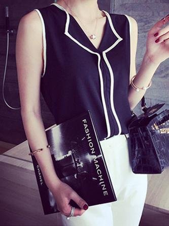 Contrast Color V-neck Sleeveless Chiffon Vest Shopvhs.com
