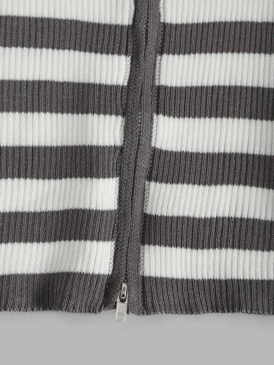 Contrast Stripes Ribbed Zip Up Cardigan Shopvhs.com