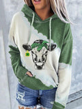 Cow Print Pocket Long Sleeve Hoody Shopvhs.com