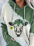 Cow Print Pocket Long Sleeve Hoody Shopvhs.com