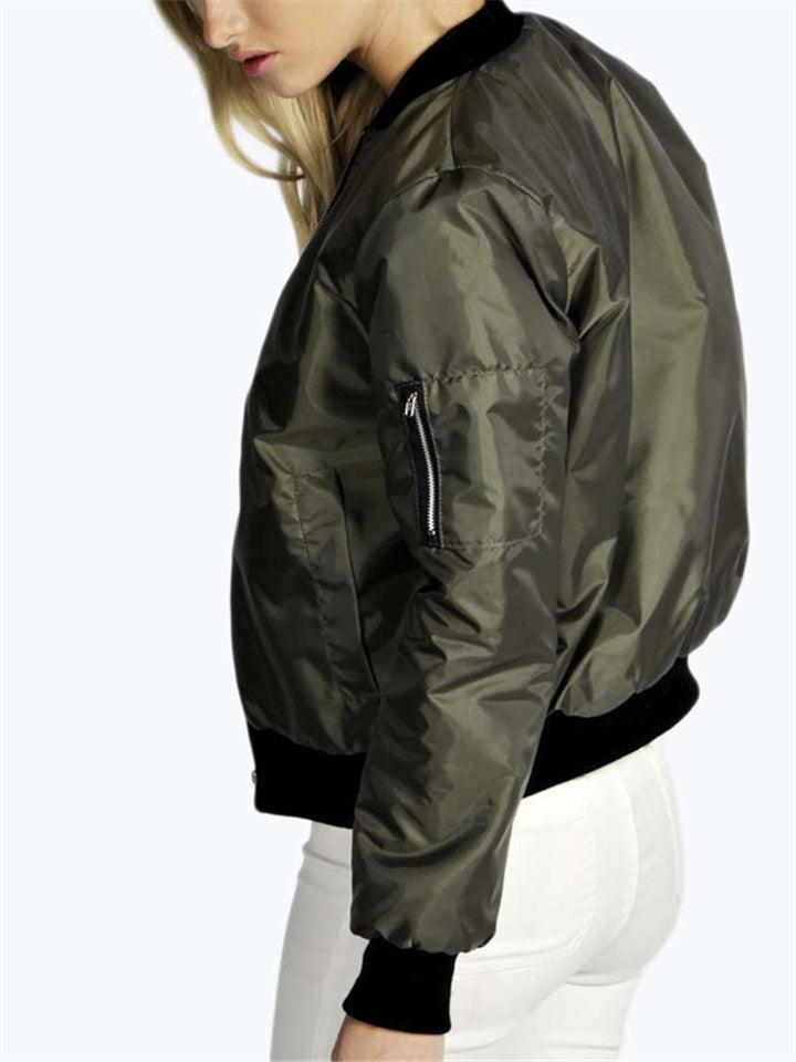 Cozy Solid Color Zipper Short Jacket With Pockets For Women Shopvhs.com