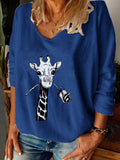 Crew Neck Animal Rose Print Long Sleeve T-Shirts Shopvhs.com