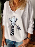 Crew Neck Animal Rose Print Long Sleeve T-Shirts Shopvhs.com