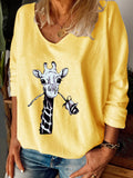 Crew Neck Animal Rose Print Long Sleeve T-Shirts Shopvhs.com