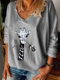 Crew Neck Animal Rose Print Long Sleeve T-Shirts Shopvhs.com