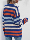 Crew Neck Drop Shoulder Mixed Stripes Sweater Shopvhs.com