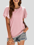 Crew Neck Hollow Ruffle Sleeve T-Shirt Shopvhs.com