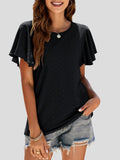 Crew Neck Hollow Ruffle Sleeve T-Shirt Shopvhs.com