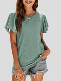 Crew Neck Hollow Ruffle Sleeve T-Shirt Shopvhs.com