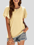 Crew Neck Hollow Ruffle Sleeve T-Shirt Shopvhs.com