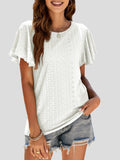 Crew Neck Hollow Ruffle Sleeve T-Shirt Shopvhs.com