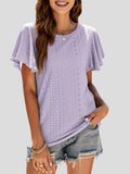 Crew Neck Hollow Ruffle Sleeve T-Shirt Shopvhs.com