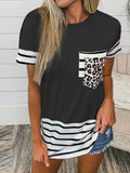 Crew Neck Striped Panel Pocket Short Sleeve T-Shirt Shopvhs.com