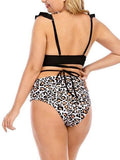 Criss-cross Leopard Print Lace Ruffled Two-piece Swimsuit Shopvhs.com