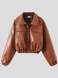 Crocodile Pattern Button Pocket Short PU Leather Jacket Shopvhs.com