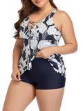 Cross Tie Print Plus Size Strap Skirt Swimsuit Shopvhs.com