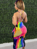 Spaghetti Strap Multicolor Tie Dyed Bodycon Dresses