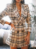 Double-Breasted Plaid Print Lapel Woolen Coat Shopvhs.com