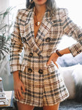 Double-Breasted Plaid Print Lapel Woolen Coat Shopvhs.com