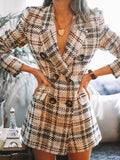 Double-Breasted Plaid Print Lapel Woolen Coat Shopvhs.com