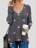 Double Side Zipper V-Neck Printed Long Sleeve T-Shirt Shopvhs.com