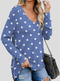 Double Side Zipper V-Neck Printed Long Sleeve T-Shirt Shopvhs.com