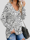 Double Side Zipper V-Neck Printed Long Sleeve T-Shirt Shopvhs.com