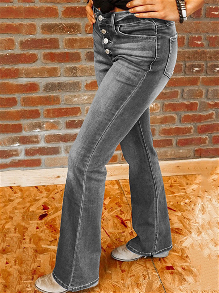 Easy Fit Front Button Closure Washed Effect Straight Denim Pants Shopvhs.com
