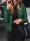 Easy Fit Full Zipper Solid Color Faux Leather Jackets Shopvhs.com