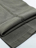 Elasticated Waistband Straight Leg Front Zipper Fastening Pocket Linen Pants Shopvhs.com