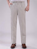 Elasticated Waistband Straight Leg Front Zipper Fastening Pocket Linen Pants Shopvhs.com