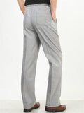 Elasticated Waistband Straight Leg Front Zipper Fastening Pocket Linen Pants Shopvhs.com