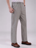 Elasticated Waistband Straight Leg Front Zipper Fastening Pocket Linen Pants Shopvhs.com