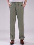 Elasticated Waistband Straight Leg Front Zipper Fastening Pocket Linen Pants Shopvhs.com