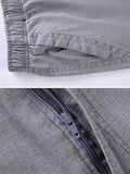 Elasticated Waistband Straight Leg Front Zipper Fastening Pocket Linen Pants Shopvhs.com