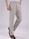 Elasticated Waistband Straight Leg Front Zipper Fastening Pocket Linen Pants Shopvhs.com