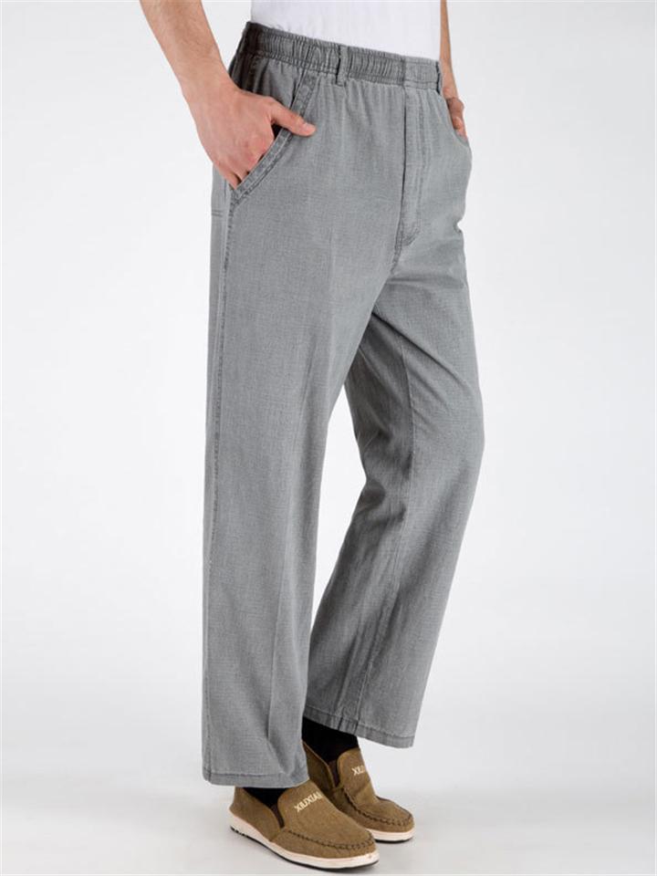 Elasticated Waistband Straight-Leg Multi-Pocket Linen Ankle-Length Lightweight Pants Shopvhs.com