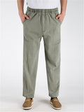 Elasticated Waistband Straight-Leg Multi-Pocket Linen Ankle-Length Lightweight Pants Shopvhs.com