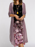Elegant 2-Piece Lightweight Tulle Jacket + Floral Print Knee-Length Dress
