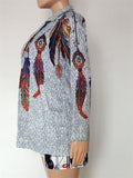 Elegant Decent Feather Print Casual Lapel Pocket Coats Shopvhs.com