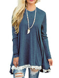 Elegant Lace Hem Long Sleeve Loose T-Shirt Shopvhs.com