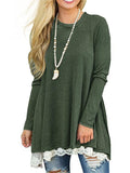 Elegant Lace Hem Long Sleeve Loose T-Shirt Shopvhs.com